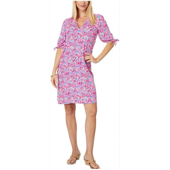 Lilly Pulitzer Women’s Sz M NWT Pink Floral Dress Short Sleeve Easley T-Shirt - Picture 1 of 9